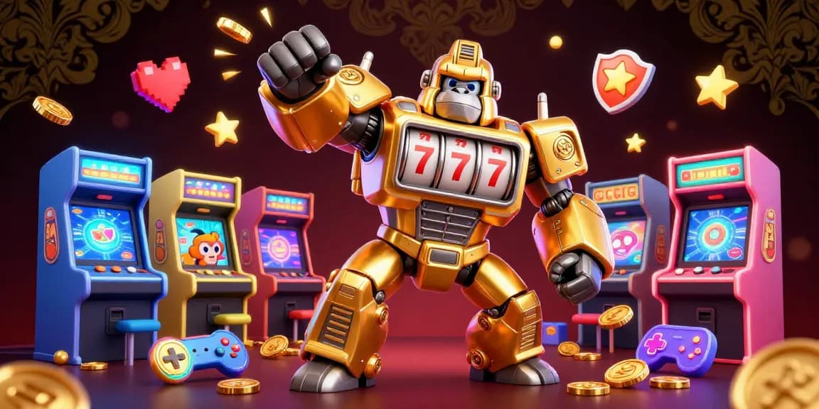 Experience thrilling gameplay at HH88 with stunning visuals of a golden gorilla mech in a vibrant casino scene.