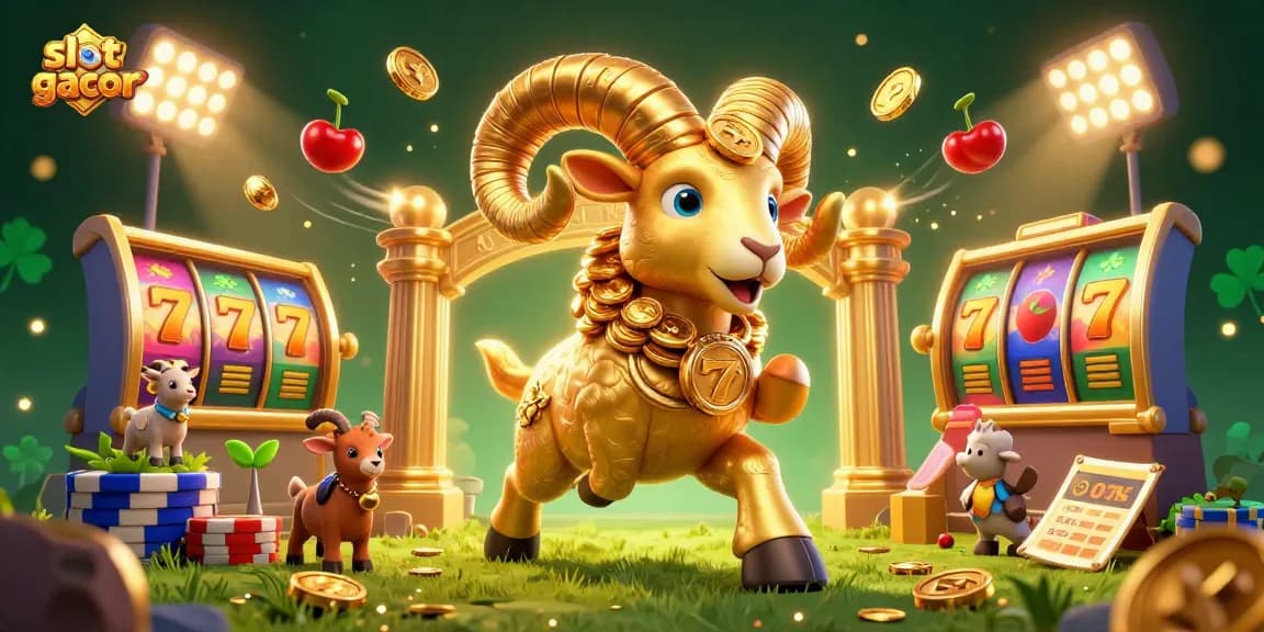Experience the thrilling slot gacor with a vibrant 3D casino scene featuring golden ram and dynamic game elements.