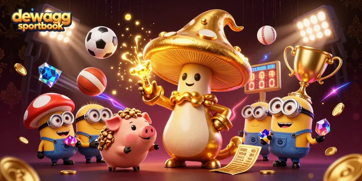 Bet on your favorite games with dewagg sportbook, featuring dynamic sports elements and magical illustrations.