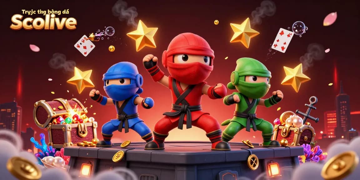 Experience thrilling action with Trực tiếp bóng đá Socolive showcasing synchronized ninja chameleons and dynamic casino elements.