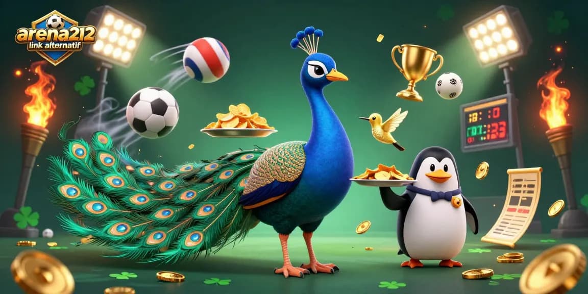 Mengakses arena212 link alternatif dengan ilustrasi kasino digital 3D yang menawan dan penuh energi.
