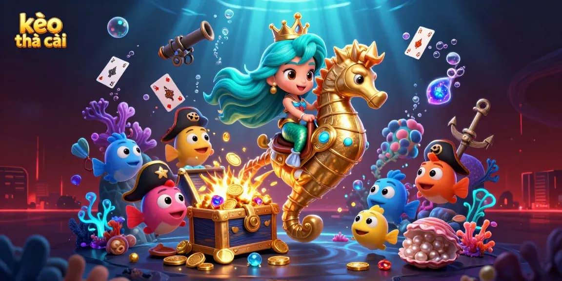 Engage with kèo nhà cái through an immersive casino-themed underwater scene featuring vibrant characters and dynamic gambling elements.