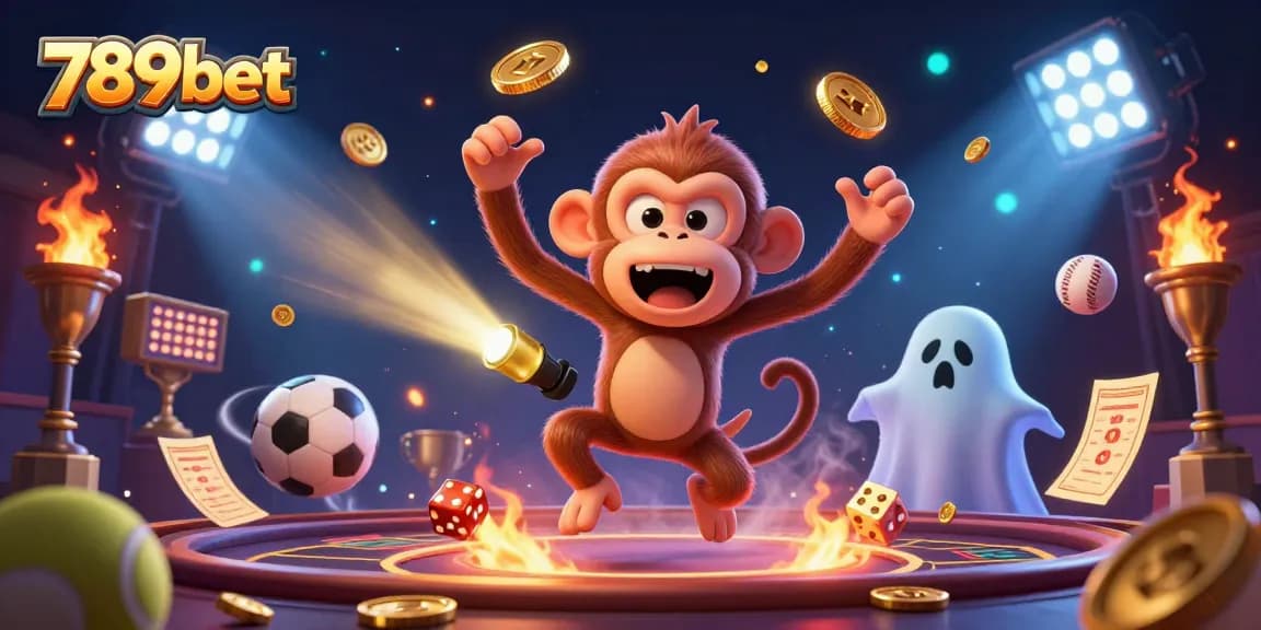 Experience the thrill of 789bet with a playful poltergeist juggling casino tokens.
