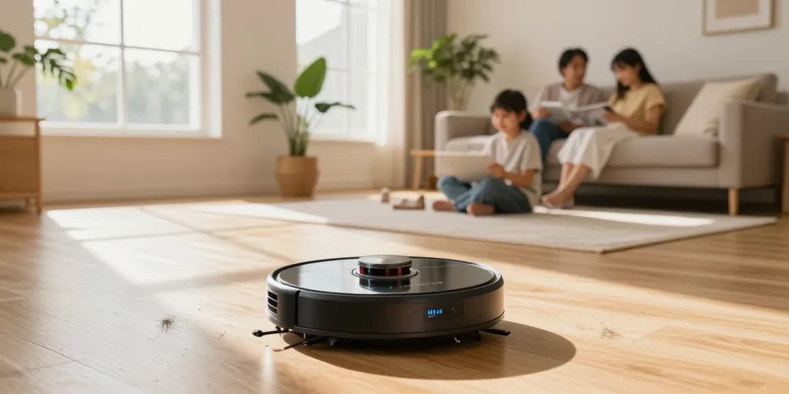 Efficient robot vacuum cleaning hardwood floors, showcasing the best robot vacuum 2026 features in a modern home.