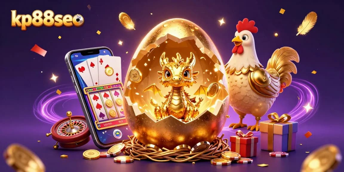 Engage in thrilling gaming at kp88seo with a gold dragon amidst poker chips and casino elements.