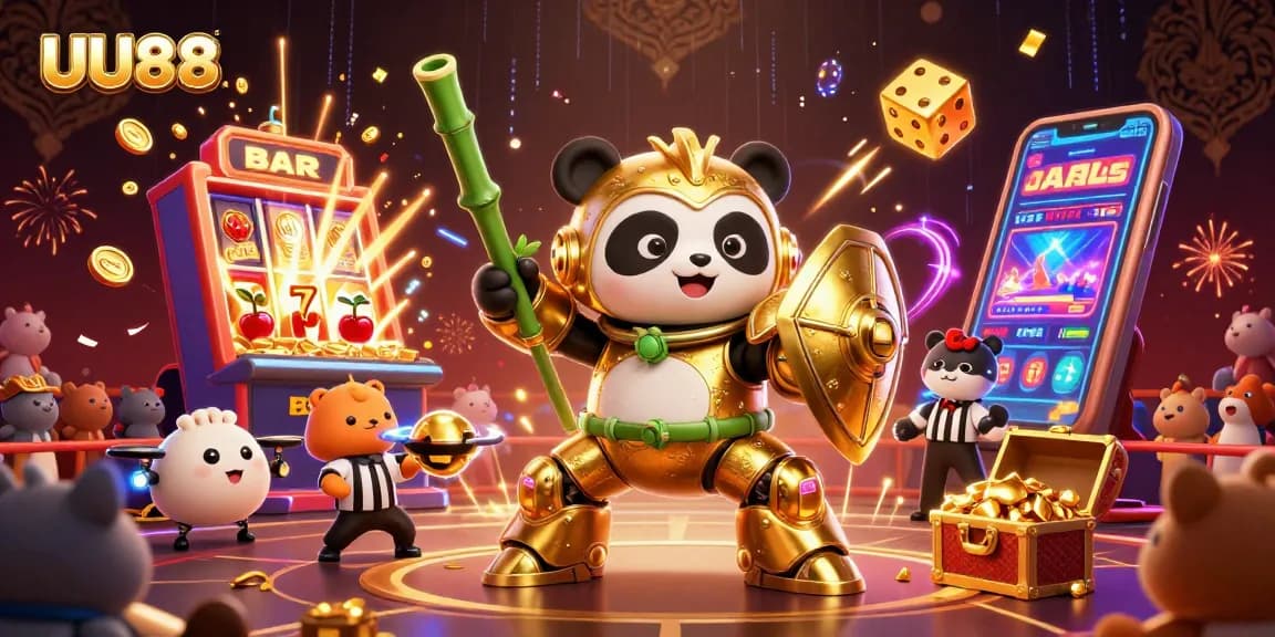 Engage with UU88's thrilling jackpot action in a vibrant 3D casino-themed illustration.