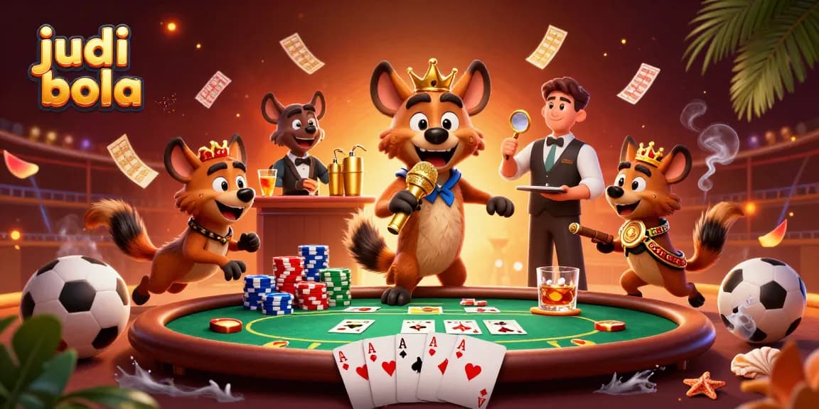 Engage with judi bola in a vibrant casino scene featuring animated hyenas and dynamic betting elements.