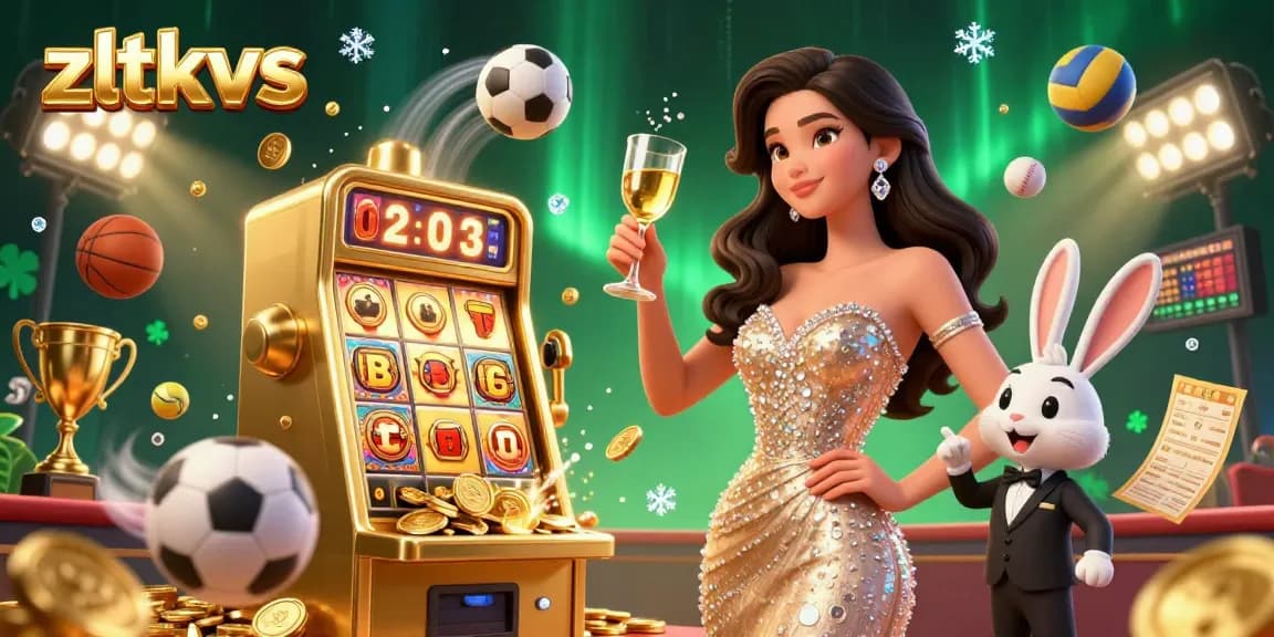 Experience thrilling gaming with zltkvs as a stunning woman toasts beside a vibrant jackpot slot machine.
