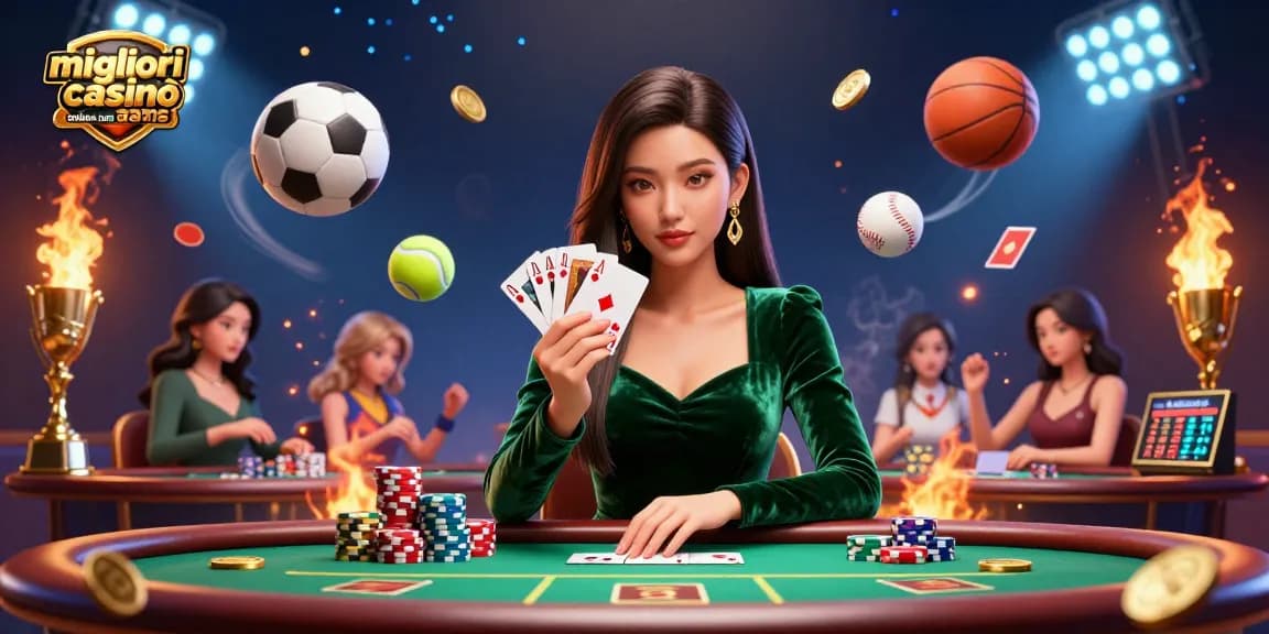 Migliori casinò online non aams che mostrano una donna asiatica con un'espressione concentrata a un tavolo da poker di lusso.