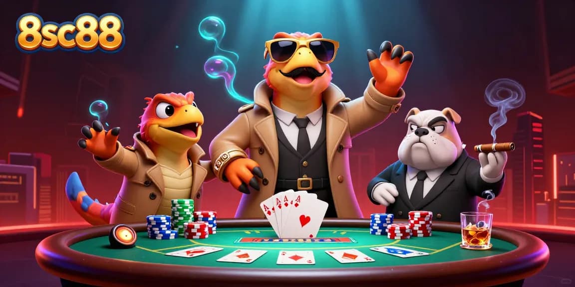 Experience thrilling casino action at 8sc88 with raptors in a trench coat sneaking into a VIP lounge.