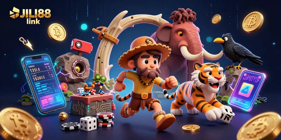 Enjoy strategic gameplay with the JILI88 link in this dynamic 3D casino illustration.