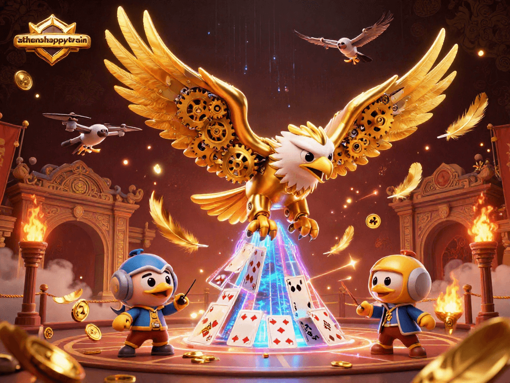 Experience thrilling wins at athenshappytrain with a captivating casino scene featuring unique characters and dynamic elements.