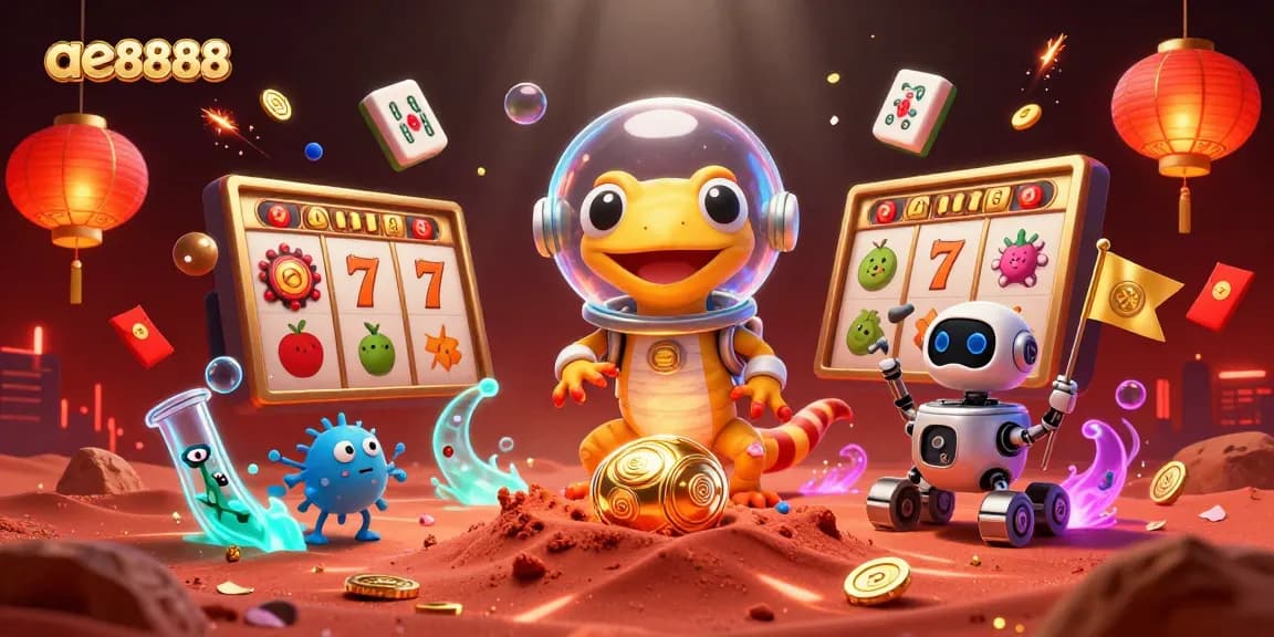 Engage with ae8888 at a golden casino in this vibrant Martian scene packed with gaming excitement.