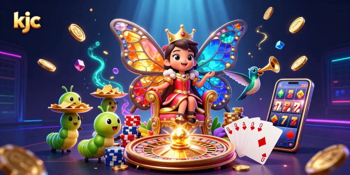 Experience the vibrant KJC online casino scene with a butterfly queen and sparkling gems.