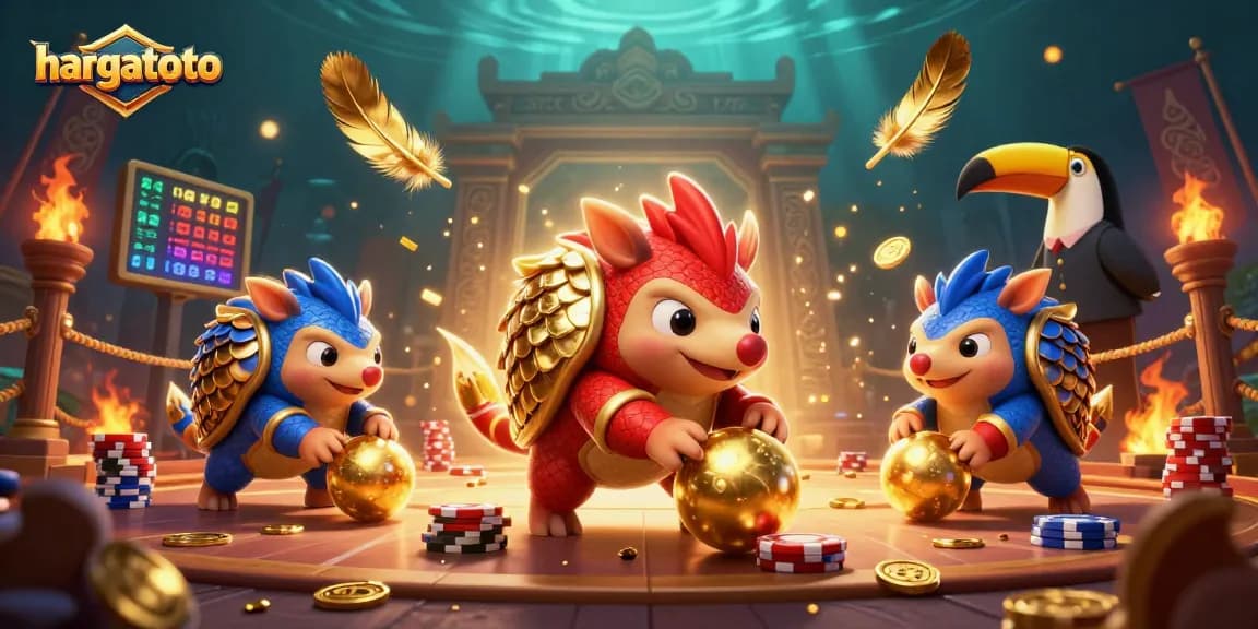 Engage with hargatoto as rival pangolins compete in a vibrant casino environment, bowling through poker chips.
