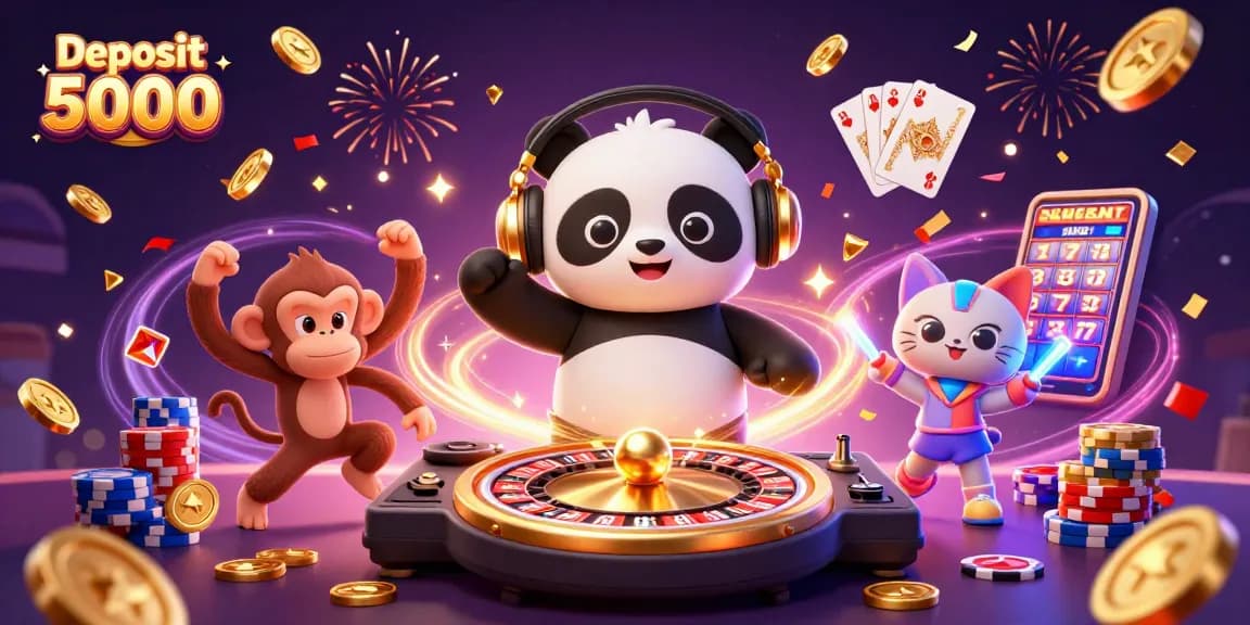 Engage with deposit 5000 opportunities as DJ panda spins at a vibrant casino scene.