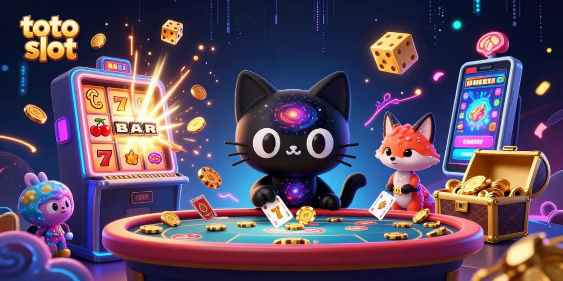 Immerse in the heart of the gaming world with toto slot as cosmic characters spin, jackpot symbols fly, and gold cascades down.
