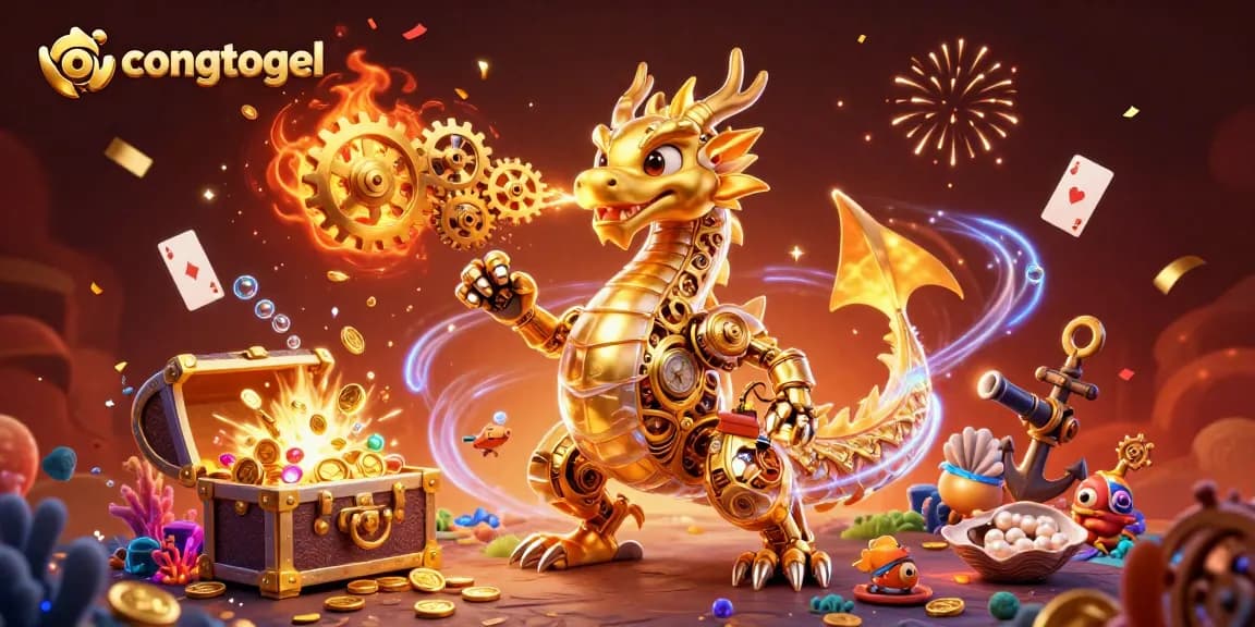 Experience the excitement of congtogel with a vibrant casino scene featuring a golden dragon and treasures.
