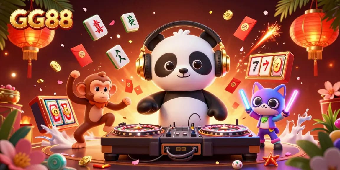 Catch exciting winnings at GG88 with a vibrant 3D casino scene featuring dance party elements.