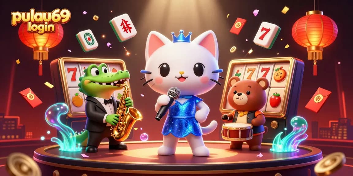 Play slots and enjoy vibrant casino fun with pulau69 login in this lively cartoon scene.