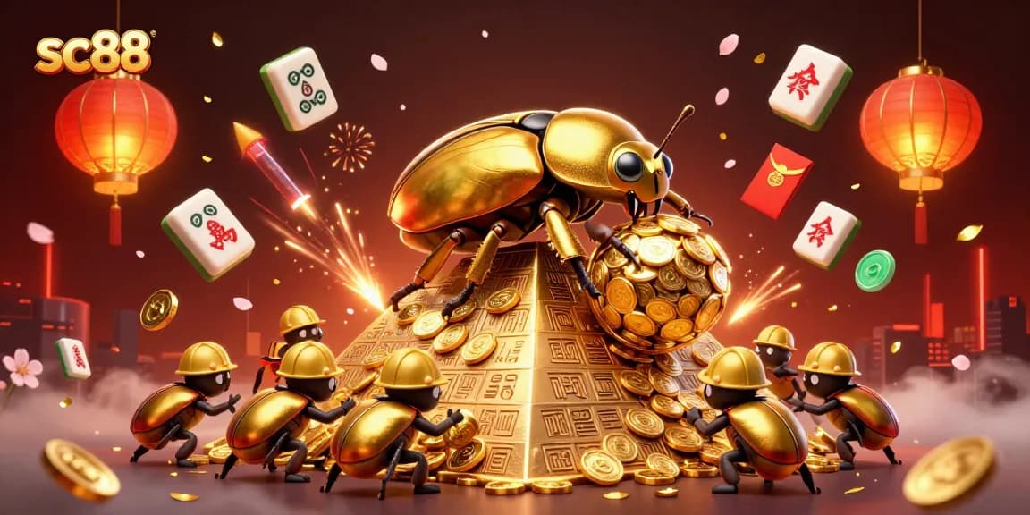 Experience the excitement of sc88 with festive casino symbols and golden themes in this vibrant scene.