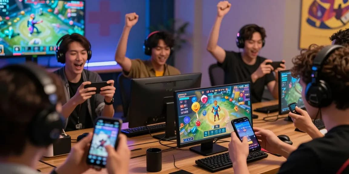 Engaging jaiclub login scene with players celebrating game wins and rewards.