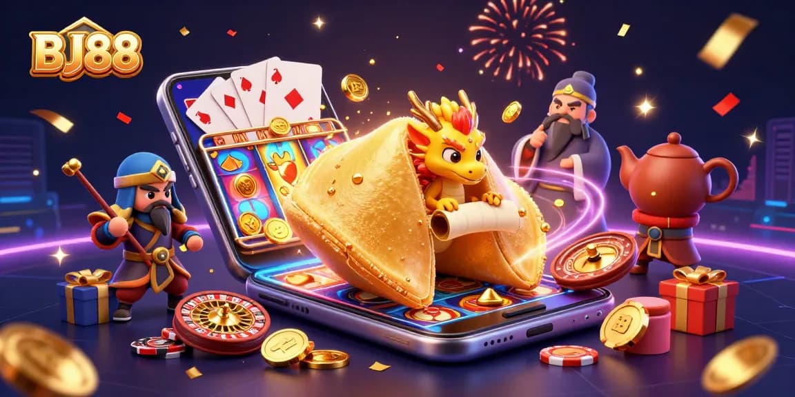 Engage with BJ88's thrilling casino atmosphere through an intricate digital illustration