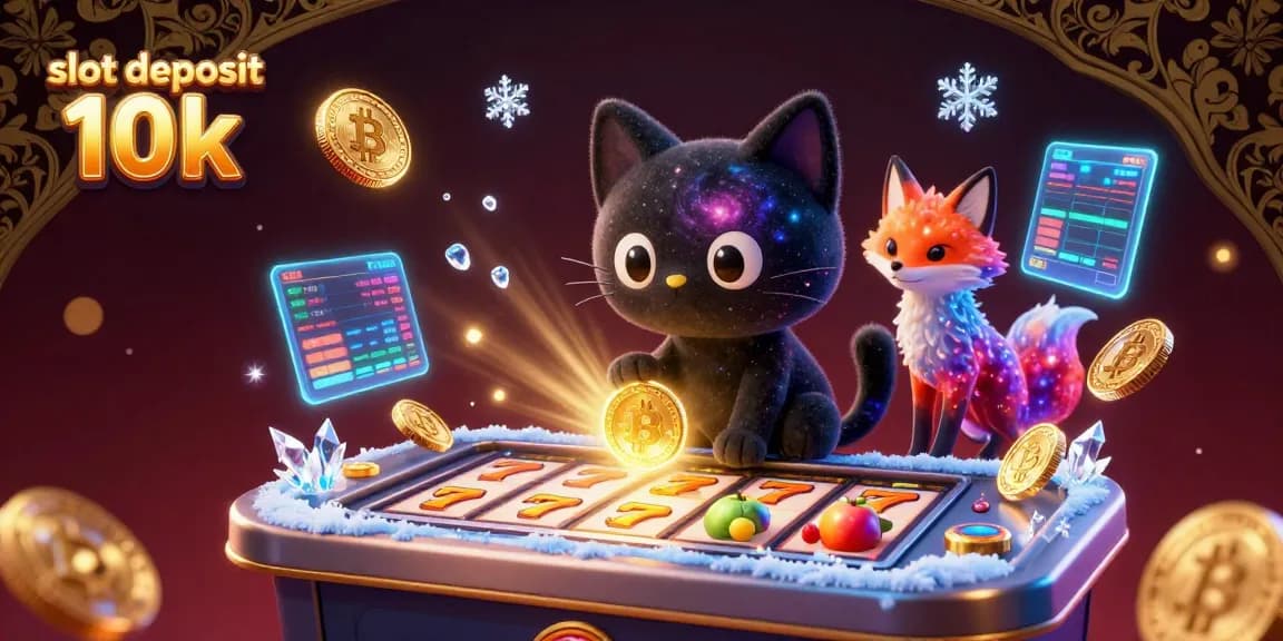 Spin the reels with slot deposit 10k in this vibrant 3D casino scene featuring a cosmic cat and colorful fox.