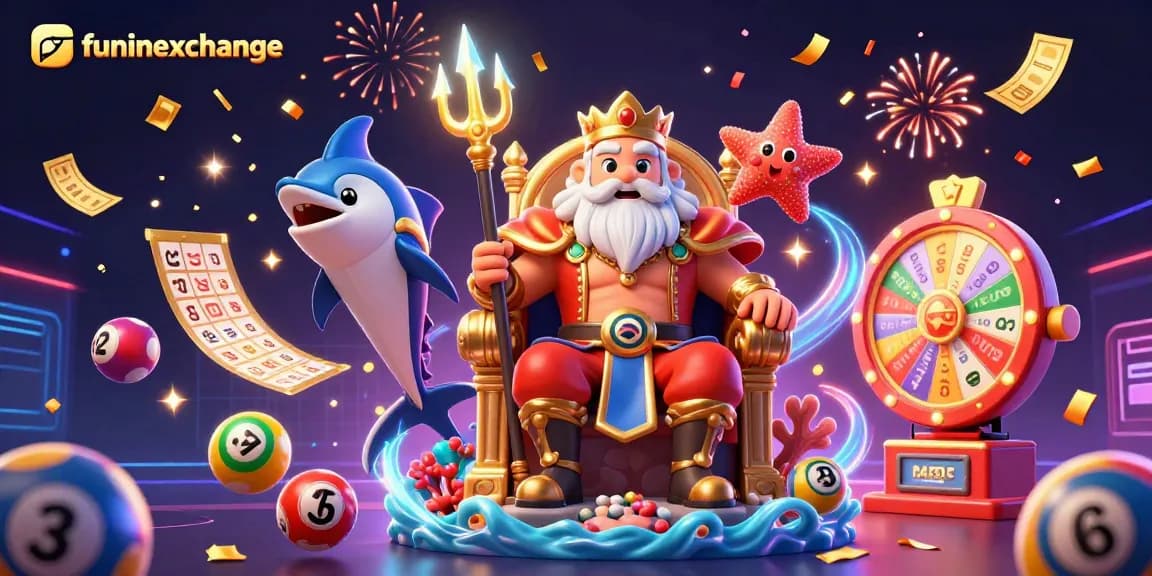 Experience funinexchange with vibrant lottery elements and captivating casino action in this dynamic illustration.