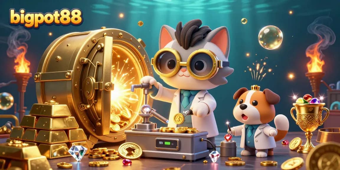 Experience thrilling gaming action with bigpot88, showcasing vibrant casino elements and characters in a 3D environment.