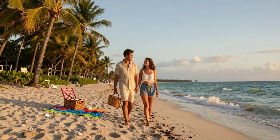 Pengunjung menikmati pantai di https://miami4d.com/ saat matahari terbenam dengan suasana romantis.