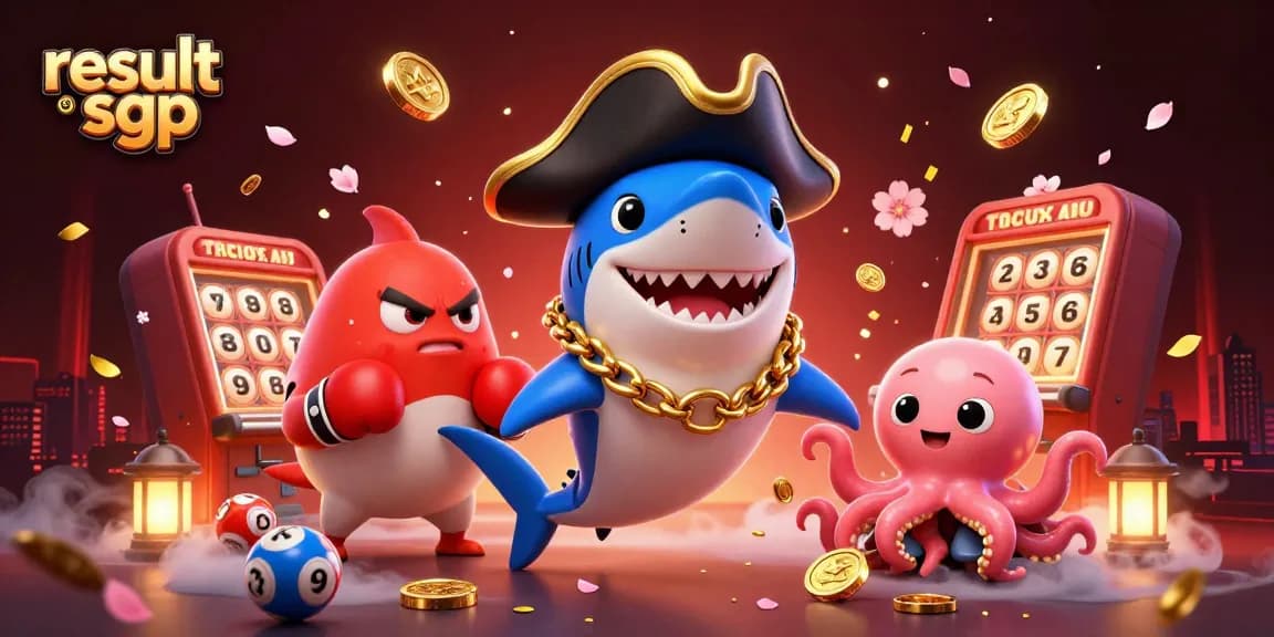 Mengambil hasil keluaran togel SGP terbaru, karakter lucu dengan koin emas dalam tangan.