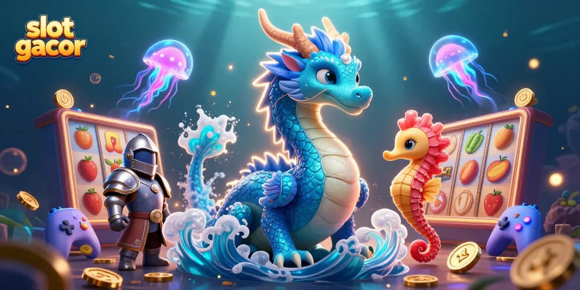 Experience the vibrant slot gacor scene with a dragon, knight, and vivid gaming elements.