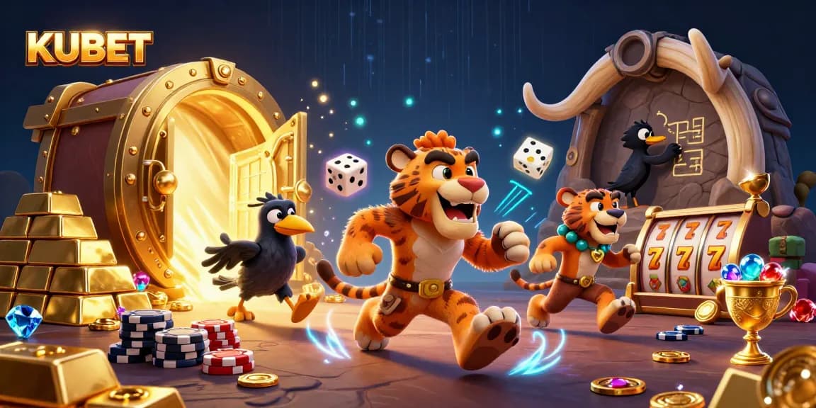 KUBET offers thrilling gaming experiences in a vibrant casino setting with dynamic 3D characters.