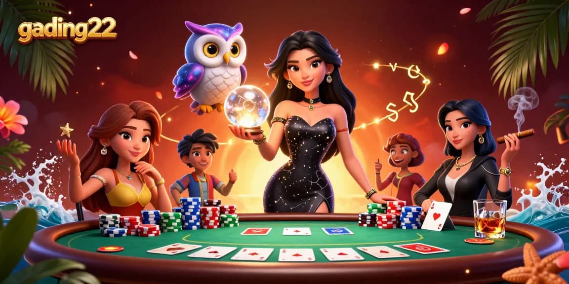 Experience the excitement of gading22 with a mystical illustration of casino action and fortune.