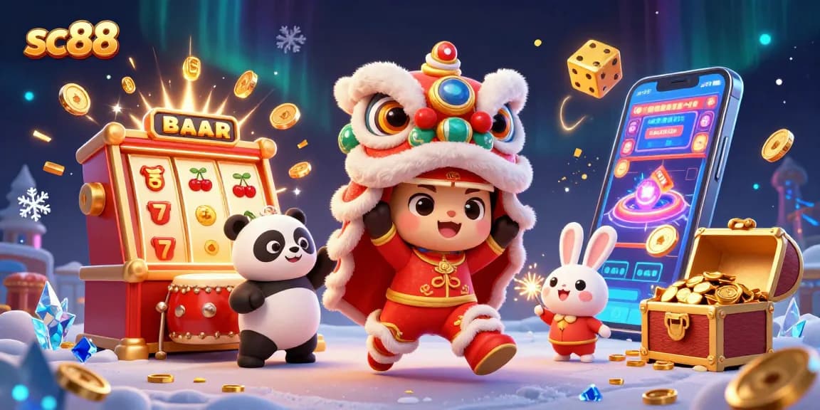 Experience the thrill of winning at sc88 with a vibrant lion dance and gaming elements!