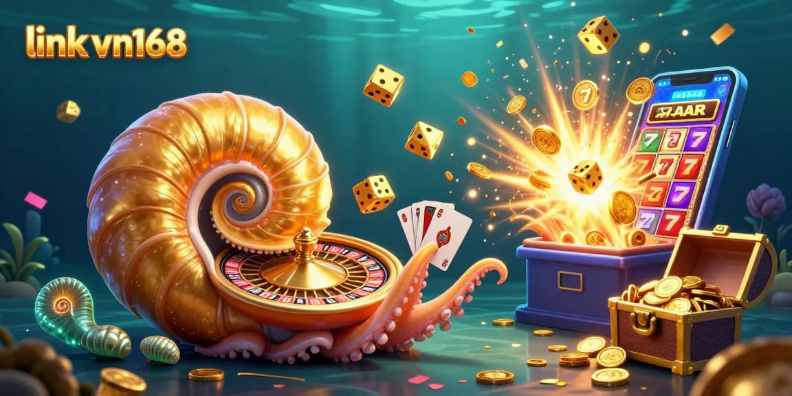 Experience thrilling gameplay at link vn168 with vibrant casino elements and a giant nautilus as the centerpiece.