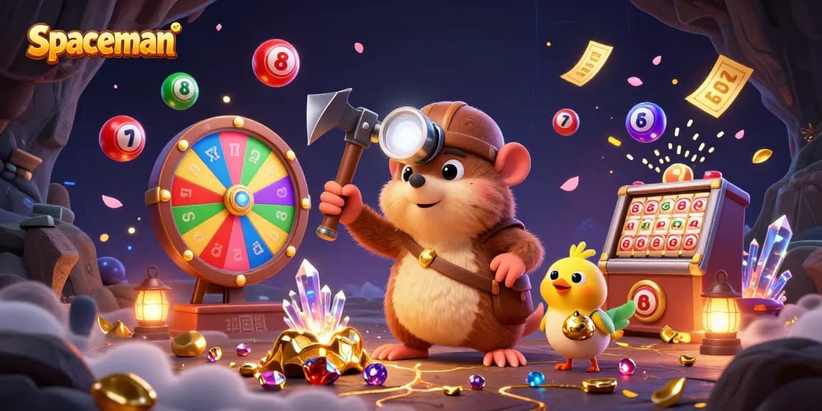 Engage in exciting gameplay with the spaceman and his treasure-seeking adventures in this vibrant lottery scene.