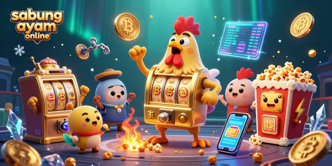 Experience thrills with sabung ayam online in this engaging 3D illustration of a golden rooster hitting the jackpot.