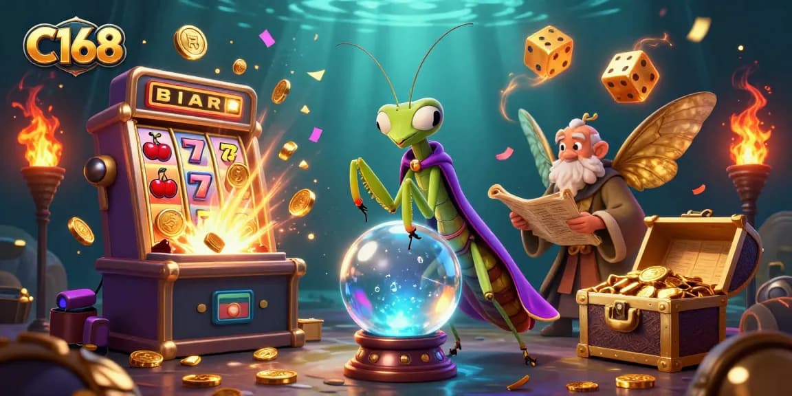 Experience the magic of C168 with a vibrant illustration of games, fortune, and excitement.