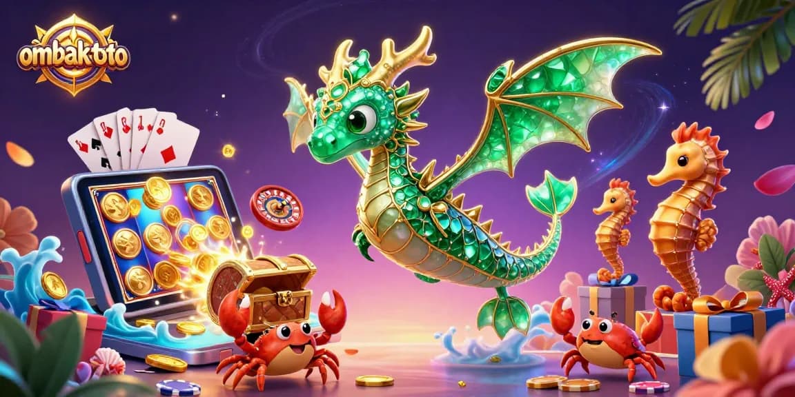 Experience thrilling gameplay with ombaktoto featuring a dynamic scene of a sea dragon and casino elements.