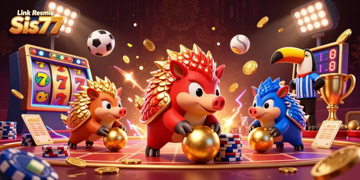 Mainkan game menarik di Link Resmi Sis77 dengan pangolin berperang sambil menggulirkan koin emas.