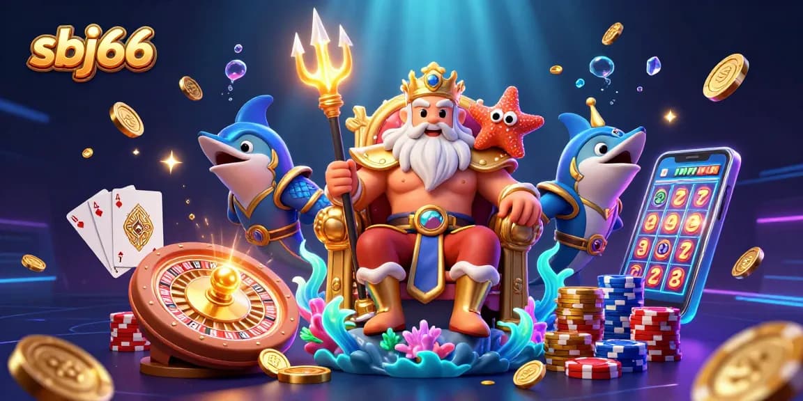 Win big with sbj66 at this vibrant online casino digital illustration.