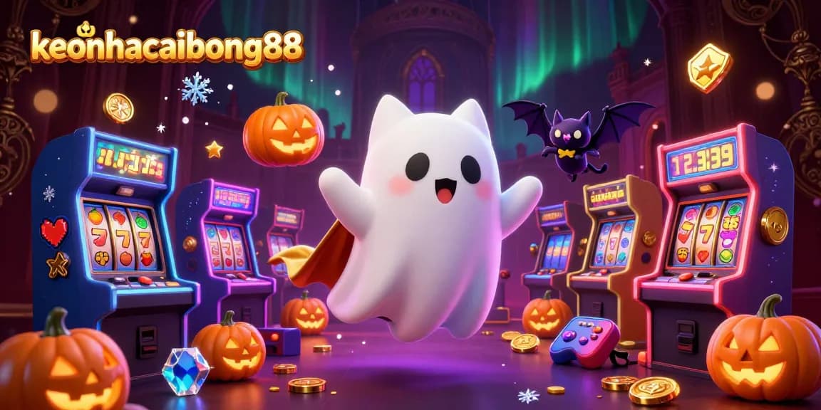 Experience thrilling wins with keonhacaibong88 in a vibrant haunted casino scene.