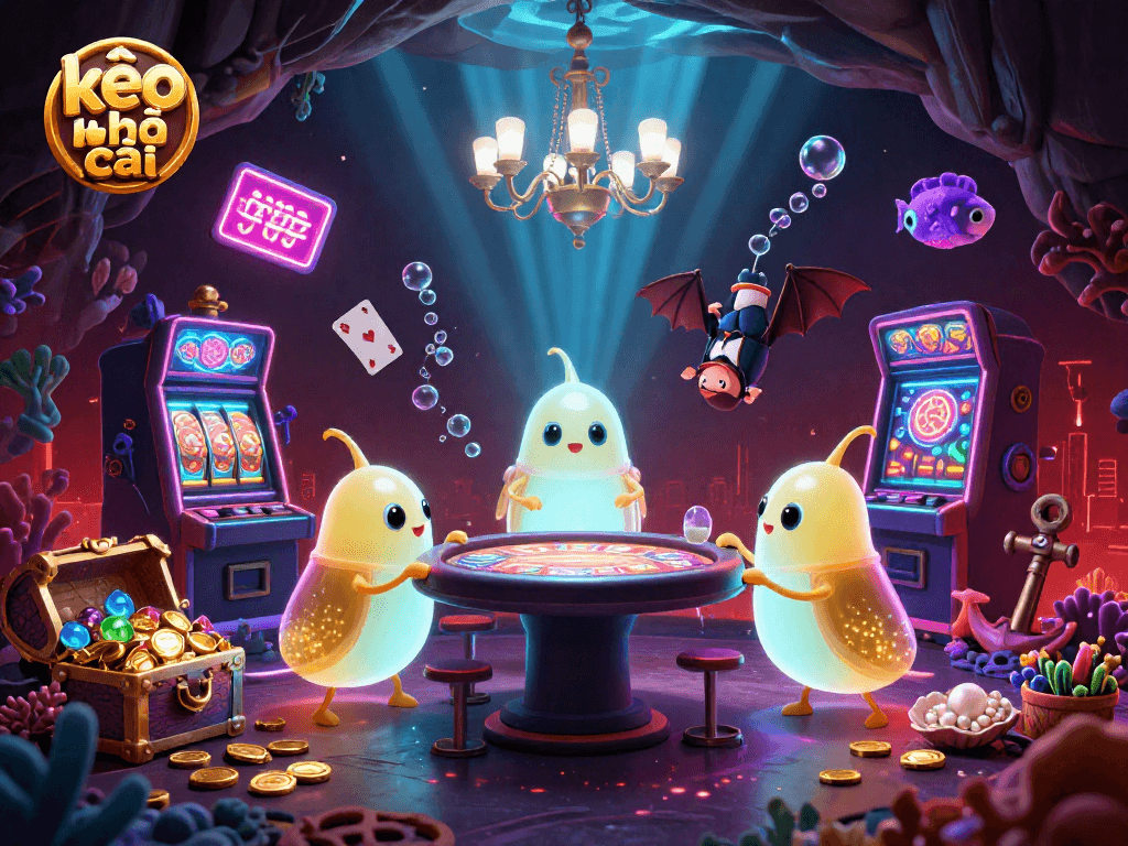 Experience kèo nhà cái in a vibrant 3D animated casino scene filled with lively gambling elements.