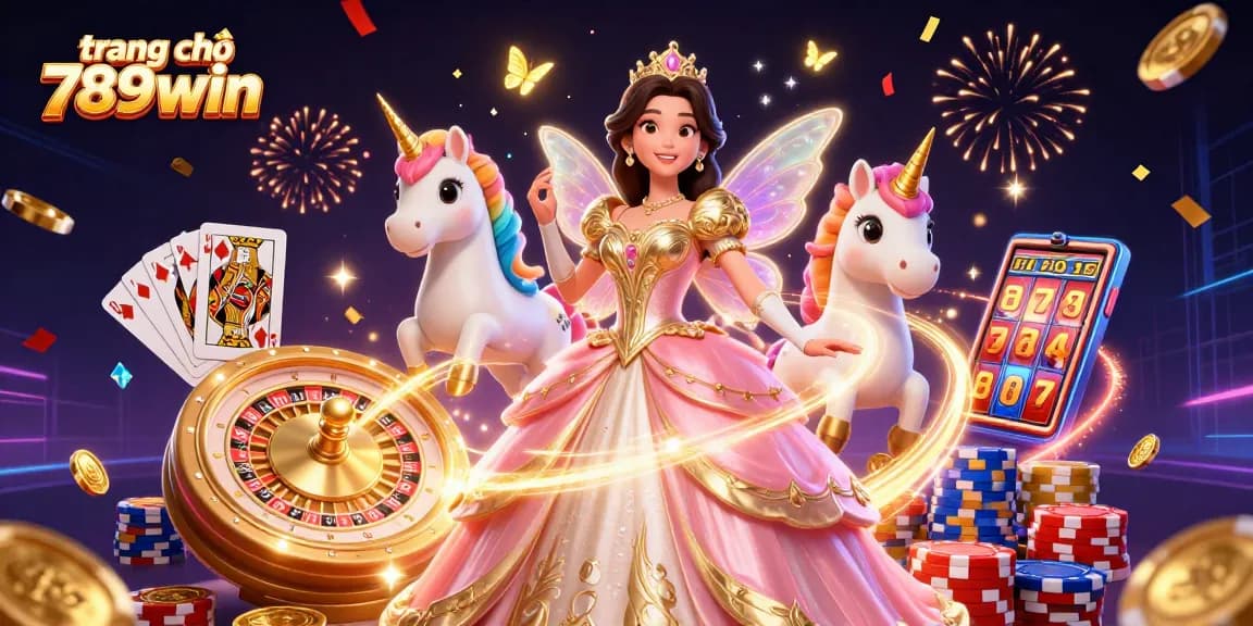 Engage with thrilling gameplay on trang chủ 789win featuring a magical scene of a glamorous princess and unicorn.