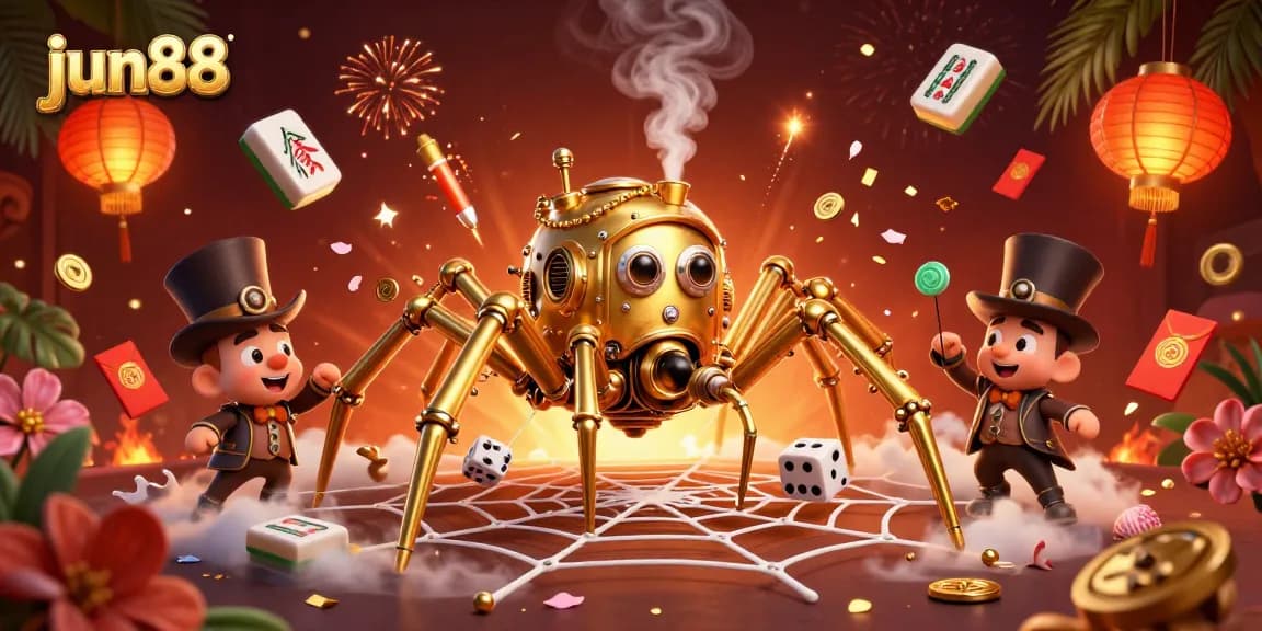 Experience thrilling gameplay with jun88's dynamic casino scene featuring a steampunk spider web!