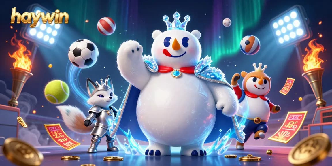 Bet on haywin's exciting online casino games, featuring dynamic sports balls and royal characters.