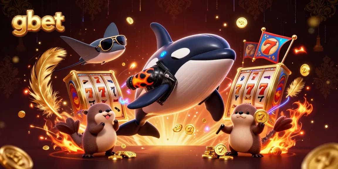 gbet features an energetic scene with a cartoon orca whale, stingray, and otters playing for gold