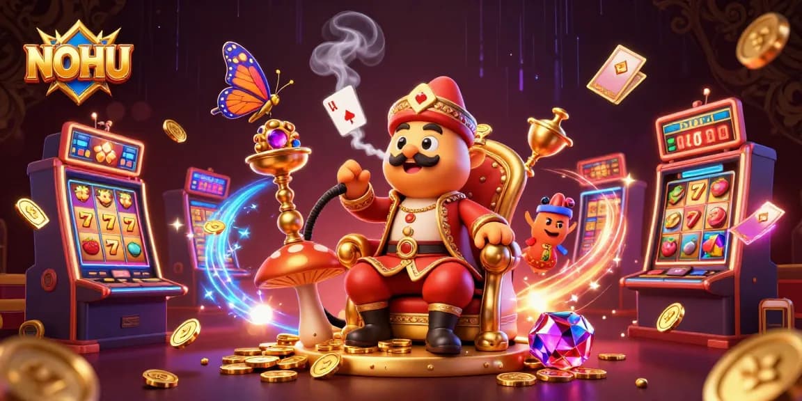 Experience exciting NOHU gaming with vibrant slot reels and an enchanting atmosphere.